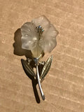 Estate Signed Clear White Plastic Trumpet Lily Flower w Tiny Rhinestone Accents Lily