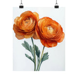 Boho Orange Ranunculus Flower Art Print Poster, Minimalist Floral Wall Art 4 Ranunculus