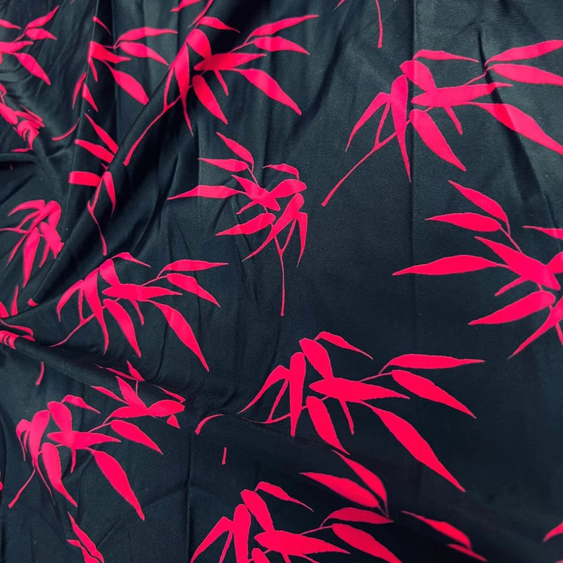 Red palm Black Background Print Nylon Spandex Fabric 4 Way Stretch By Ya Flowering Plants