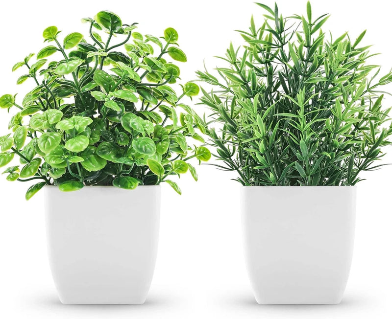 2 Pack Fake Plants Small Artificial Greenery Faux Plants Indoor for Home Farmhou Green Plant