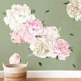 Large Pink and White Peony Floral Wall Decals Peel and Stick Vinyl Peony Flower Peony