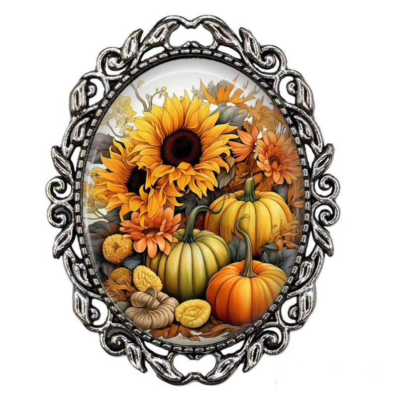 Fall Harvest Sunflowers Nostalgic Gift Thanksgiving Scarf Coat Sweater Brooch Sunflower