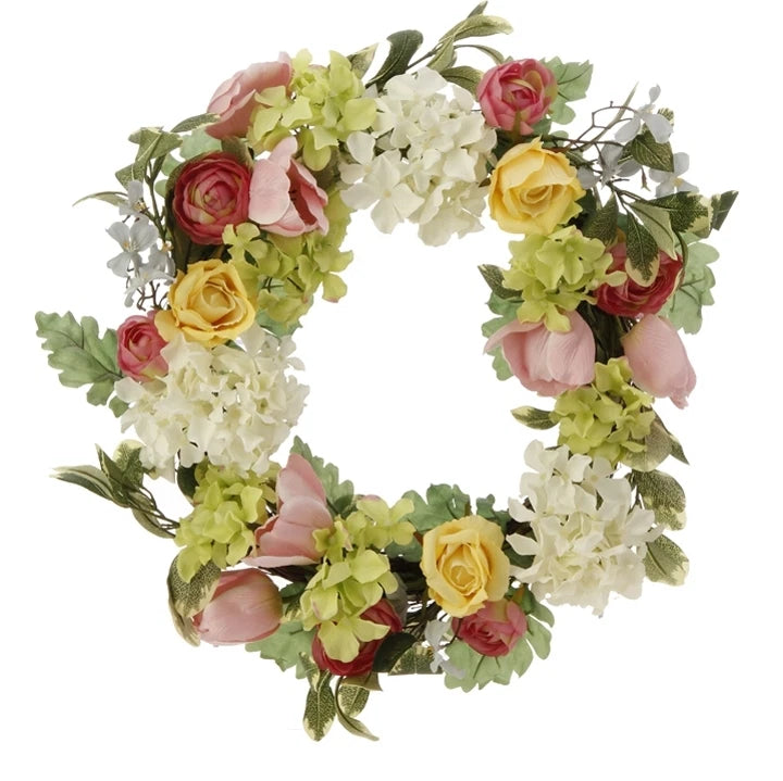 NEW!~RAZ Imports~18" Spring Rose Hydrangea Tulip Wreath~Easter/Flower/Floral Hydrangea