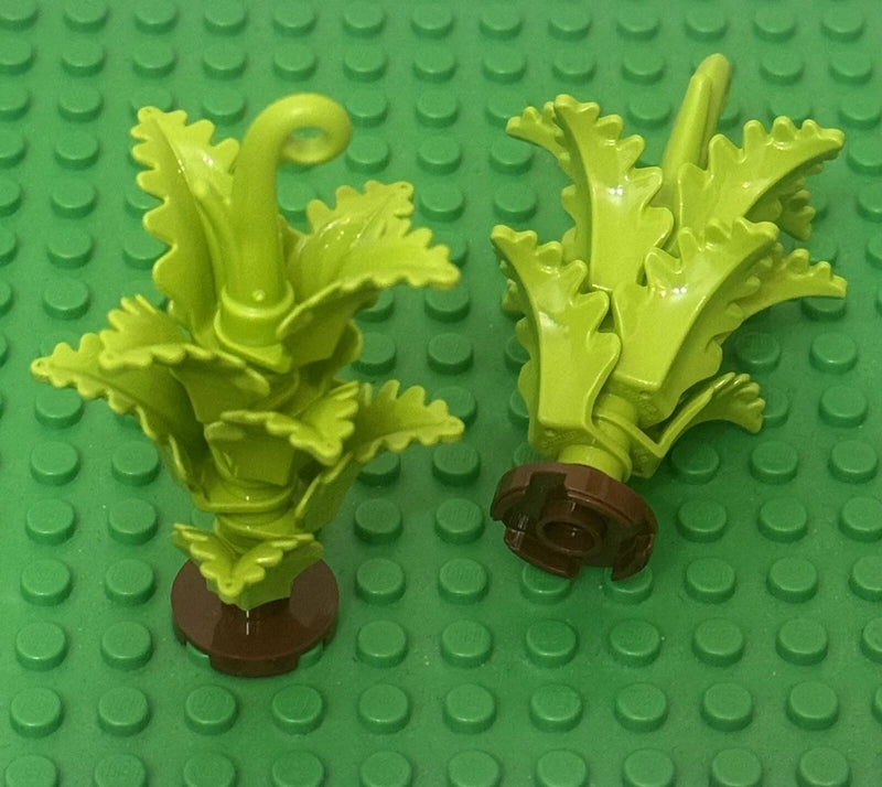 Lego 2 Short Dwarf Palm Tree Plant w/ Lime Green Curved Upright Leaves And Stem Green Plant