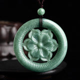 Natural Grade A Jade Jadeite . Gift Perfect Peony Flower Circle Pendant Peony