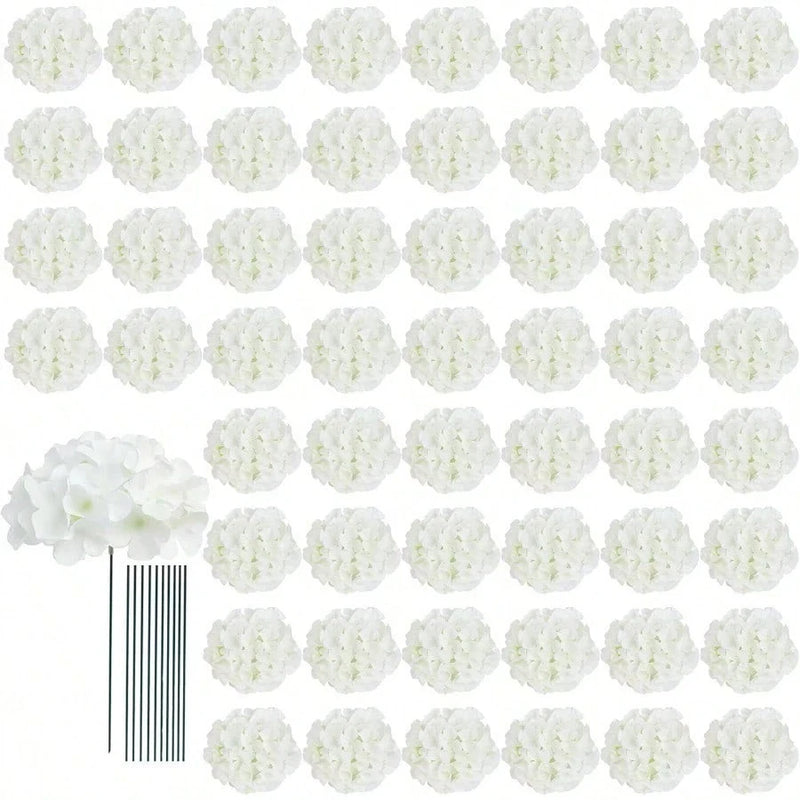 65Pcs Ivory Hydrangea Artificial Flowers With Stems Wedding Party Home Decor Hydrangea