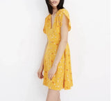 Madewell Silk Belladonna Dress yellow "Painted Carnations" floral print Size 10 Carnation