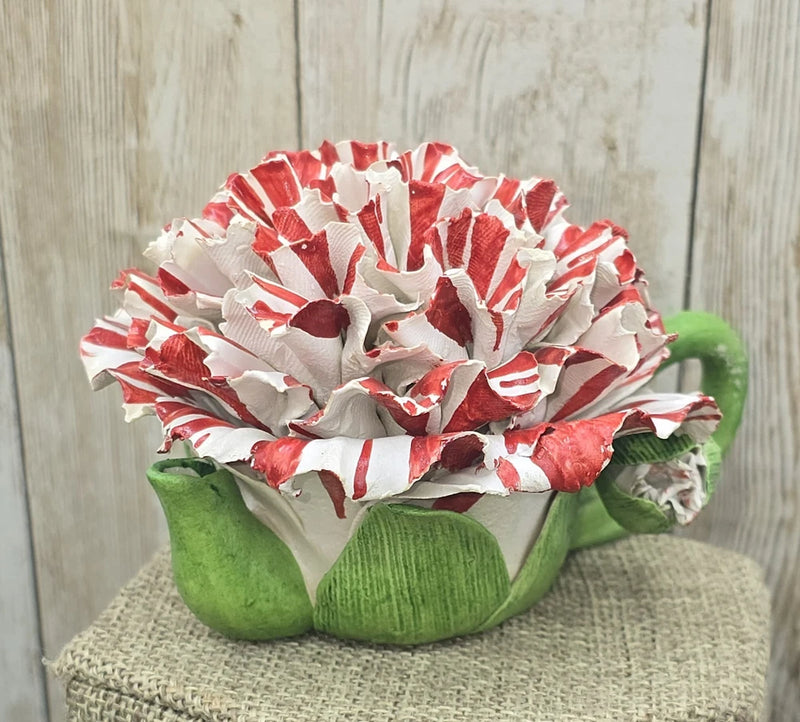Vintage Porcelain Miniature Mini Carnation Flower Teapot Lidded Trinket Box Carnation