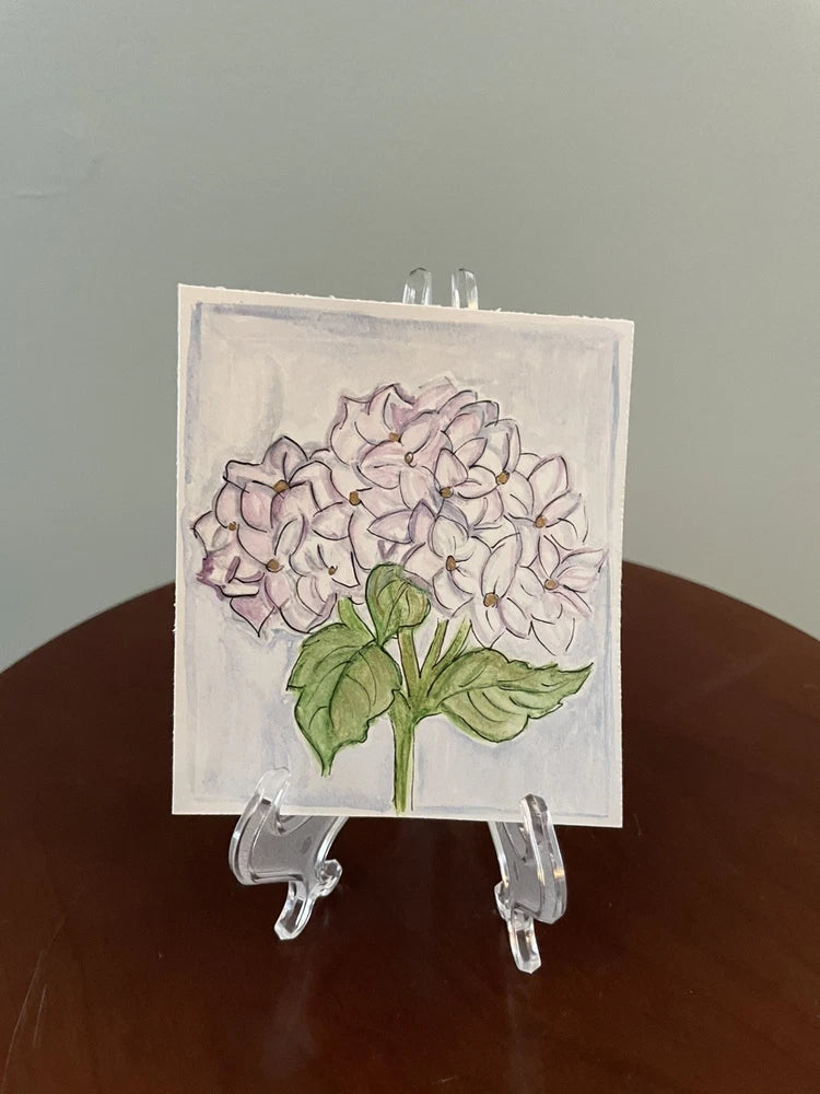 Original Purple Hydrangea Watercolor Paint/Pencil Art - ACEO 3.5" x 4" Hydrangea