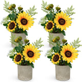 Artificial Sunflowers Decor, 4 Pack Potted Plants Yellow Fake Flower in Pots,... Sunflower