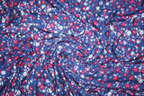 White & Pink Floral Print on Royal Purple Lightweight 100% Cotton Jersey Fabric Flowering Plants