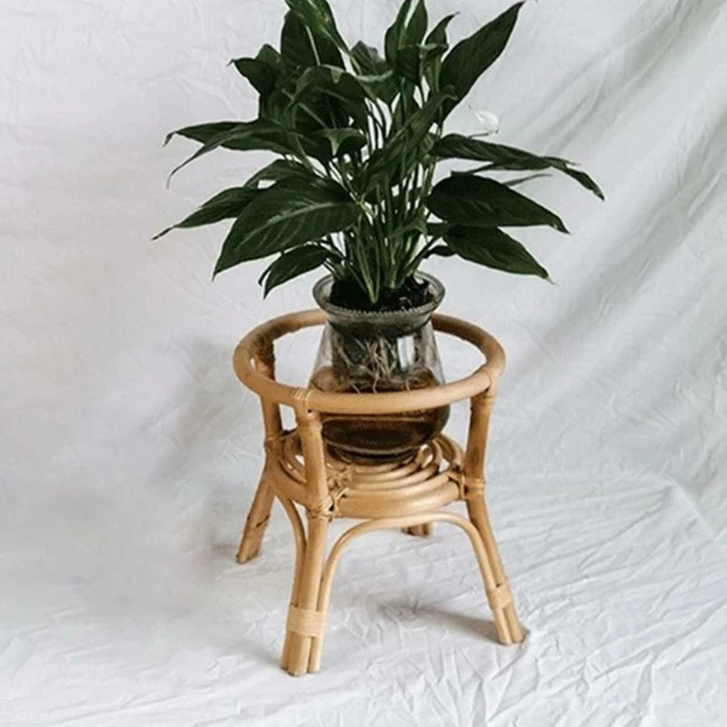 10.6" Natural Rattan Stand Rack Handwoven Flower Stand Wooden Garden Outdoor Garden Plants