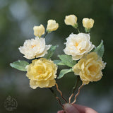 Chinese Yellow Peony Flower Hairpin Women Hanfu Cheongsam Hair Stick Accessories Peony