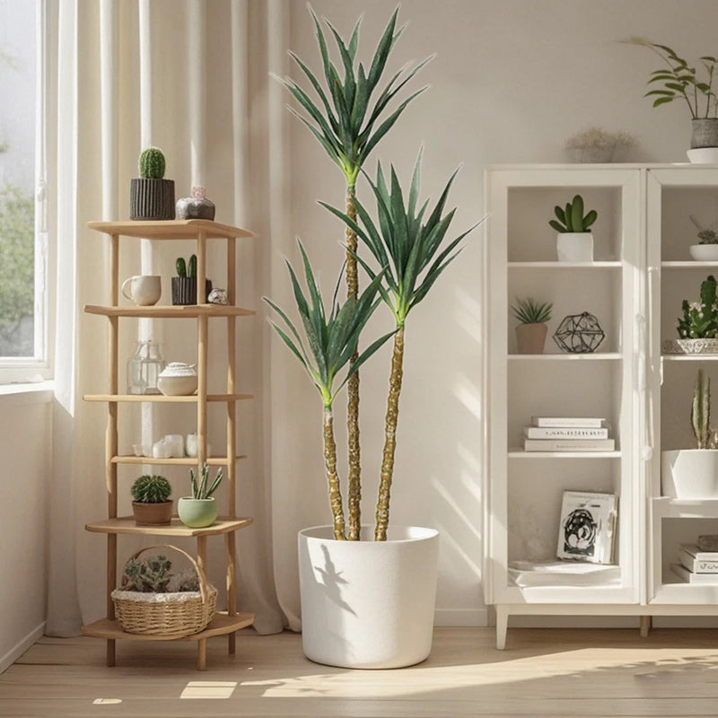 Artificial Tree, 6Ft Faux Agave Plant With 3 Trunks, Tall Faux Plant In Pot Green Plant