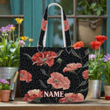 Personalized Carnations Quilt Tote Bag Quilt Shoulder Bag for Flowers Lovers Carnation