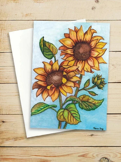 Sunflowers Watercolour Blank Greeting Card by Monica Sugg Sunflower