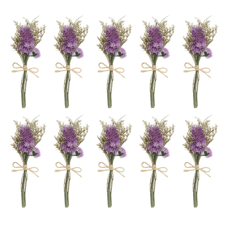 Set of 10 mini dried flower bouquets with dark purple small blooms