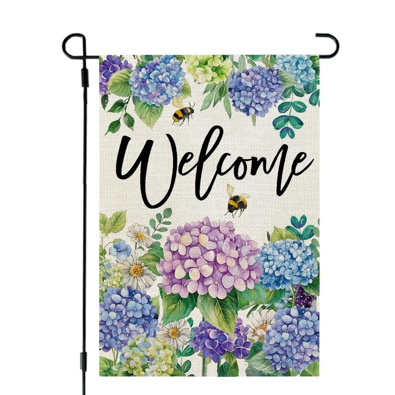 CROWNED BEAUTY Spring Garden Flag Floral Hydrangea Double Sided 12"X18", Blue Hydrangea