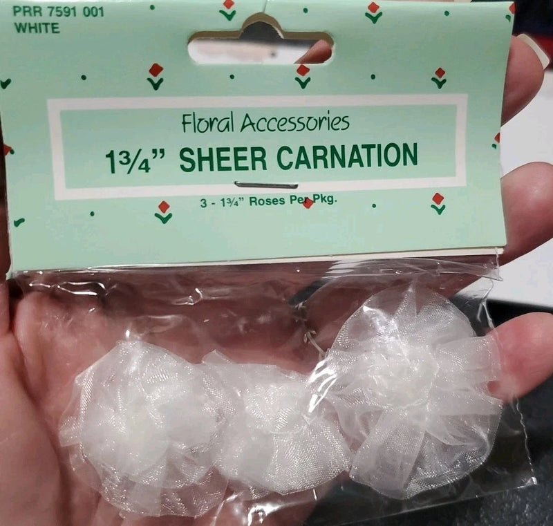 Lot 6 Pks Vtg Wangs Intl White Sheer Nylon Carnations 1.75Ó NOS Craft Wedding Carnation