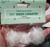 Lot 6 Pks Vtg Wangs Intl White Sheer Nylon Carnations 1.75Ó NOS Craft Wedding Carnation