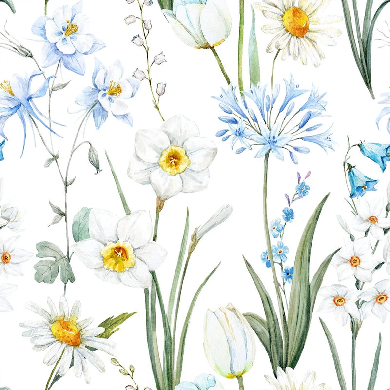 24"x118" Floral Peel and Stick Wallpaper White Daisy Blue Hydrangea Flower Bo... Hydrangea