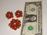 JOAN RIVERS ORANGE PLIQUE A JOUR CARNATION FLOWER BROOCH EARRINGS SET [59T] Carnation
