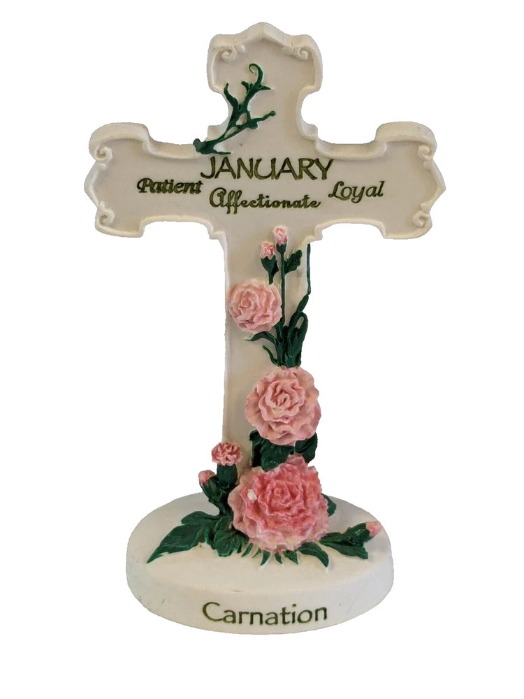 Ganz January Birth Month Flower Cross Figurine Carnations Carnation