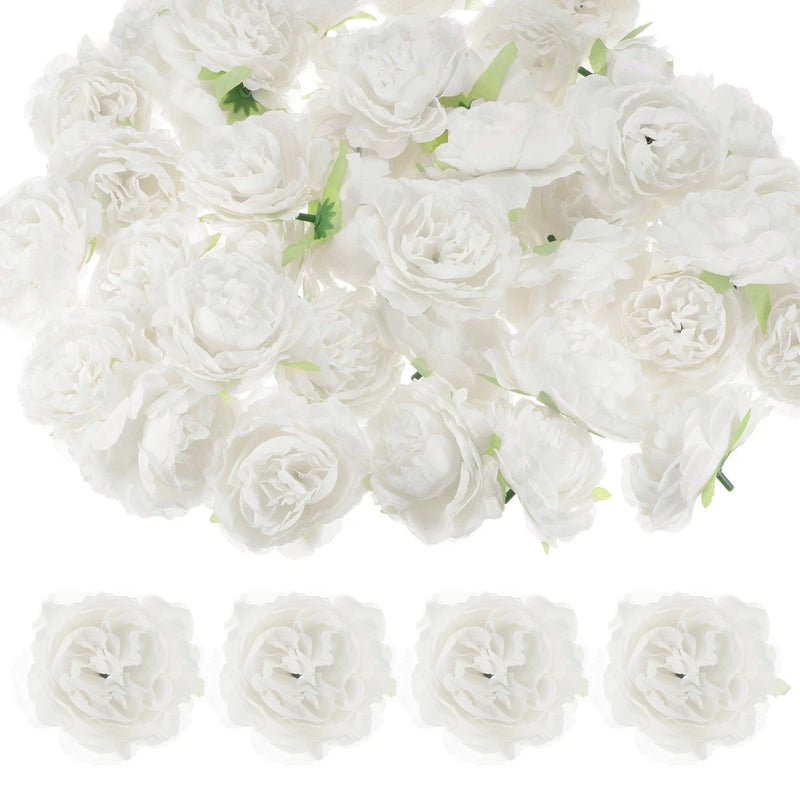40-Pack Artificial Flower Heads, 3.15" Silk Faux Peony Fake Peonies [White] Peony