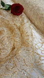 Gold Spider Web Embroidered Lace Sequin Geometric Prom Fabric Sold by the Yard Flowering Plants