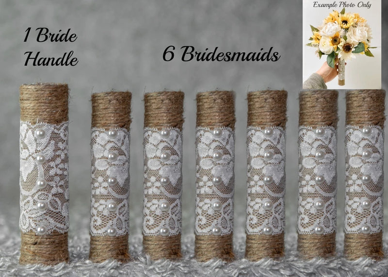 7pc Twine Burlap Lace Wedding Bouquet Holder Bride DIY For Silk Sola Flowers Bouquet
