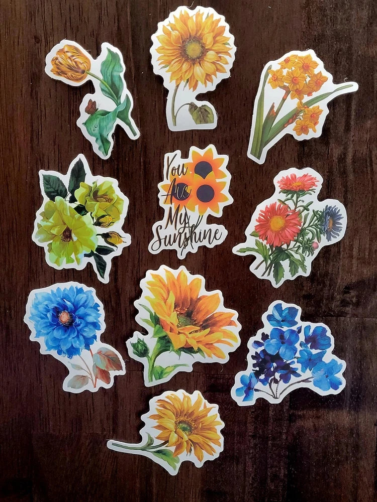 STICKERS x 10 Flowers Poppy Gardenia Sunflower Carnation Flower Daisy FL2 Sunflower