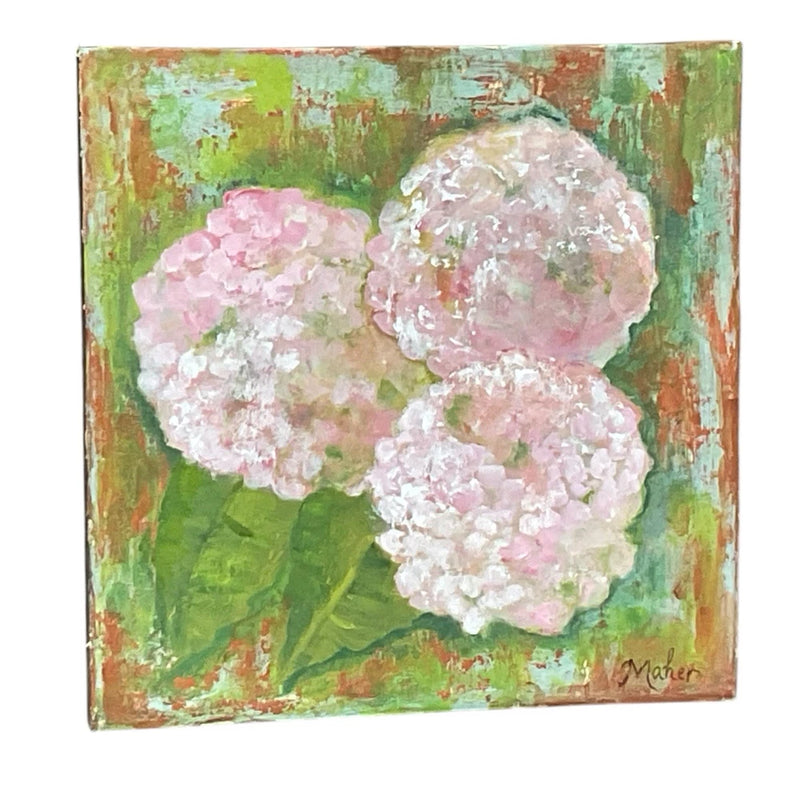 Original Painting Acrylic Hydrangeas Flowers Canvas Distressed Signed 10 X 10Ó Hydrangea