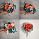 Coral Teal Rose Calla Lily Sola Bridal Wedding Bouquet Accessories Bouquet