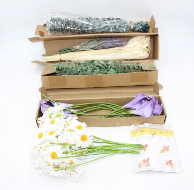 Letjolt Calla Lily Purple Artificial Flowers 50+ Pcs Daisies Eucalyptus Lavender Lily