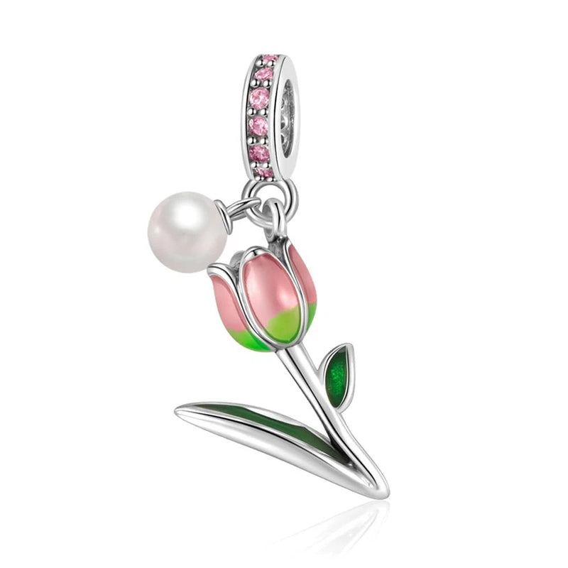 925 Sterling Silver Charms, Sunflower, Bouquet Flowers, Zirconia Snowflake Charm Sunflower