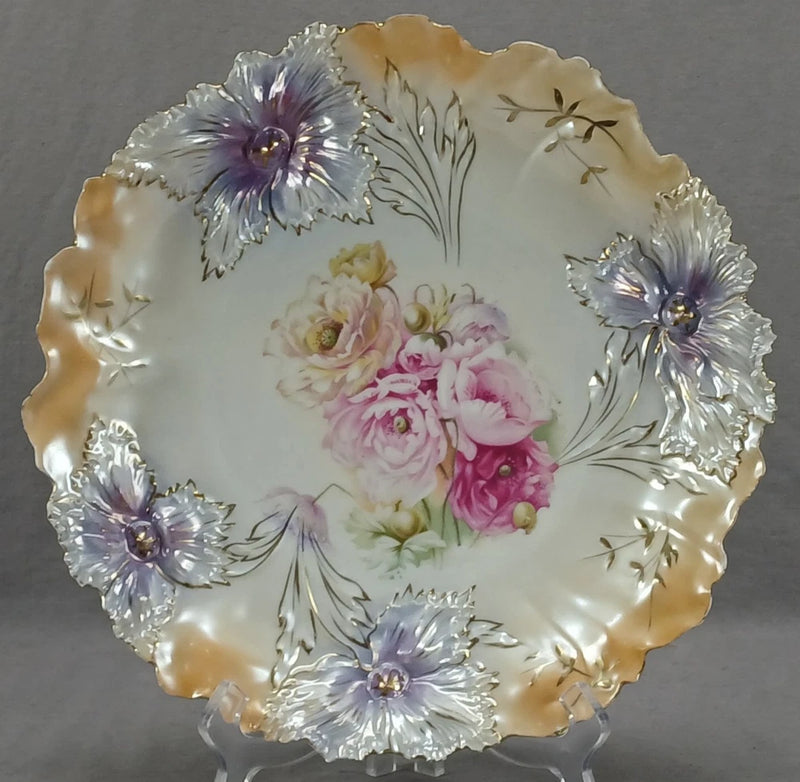 RS Prussia Carnation Mold 28 Large Pink Poppies Luster Finish & Gold Charger Carnation