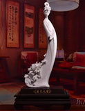 20'' Rare Chinese Dehua White Porcelain Peony Flower Beauty Belle Woman Statue Peony