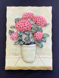 Vintage Danhui Nai 3D Resin Wall Plaque- Pink Hydrangeas In Pot Hydrangea