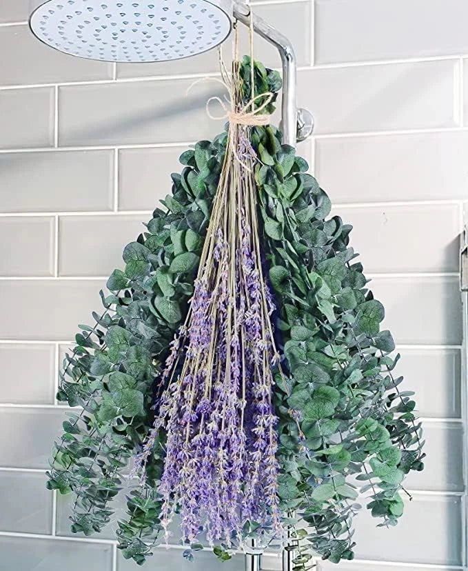 115 Pcs Dried Eucalyptus Stems & Lavenders Flowers Bundles for Shower, 17'' Flowering Plants