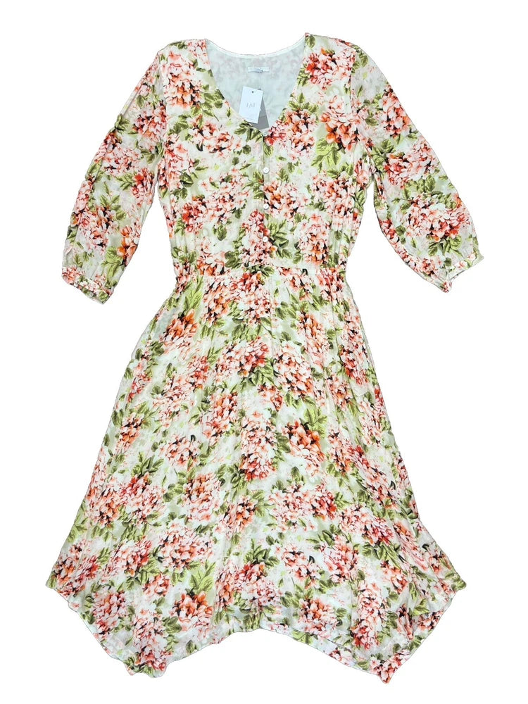 J Jill Pebble Hydrangea Garden Dipped Hem Midi Dress Size S Cottage Easter NWT Hydrangea