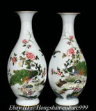China Yongzheng Years Porcelain Carving Peony Flower Peacock Bird Bottle Pair Peony