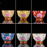 One Cup Color Enamel Craft Porcelain Tea Cup On Sales Peony Flower Print 85ml Peony