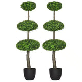 43.25 In. Set of 2 Green Artificial Boxwood Topiary Tree, Faux Fake Tree Plant, Green Plant