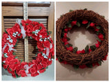 Grapevine Back Wreath Faux Red Rose & Small White Flowers & Bows Roses