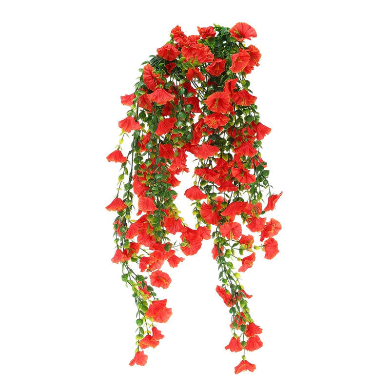 2 PCS Morning Glory Fake Hanging Flowers for Planter Indoor(Orange) Green Plant
