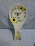 Happy Bumble Bee Flowers Sunflowers Ceramic Spoon Rest New 5" X 10.5" New Sunflower