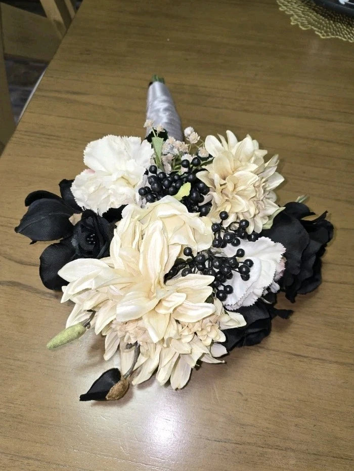 Homecoming Prom Black Ivory White Artificial Flower Bouquet Bouquet