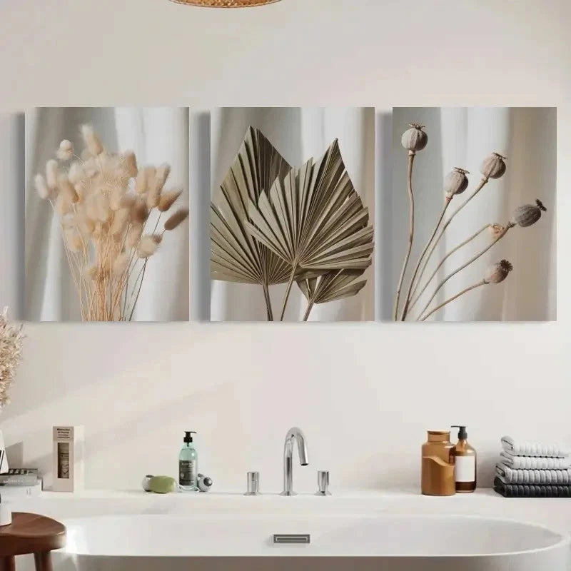 3pcs Dried Flowers, Pampas Grass Wall Art Canvas  Unframed/Framed Pampas Grass