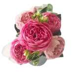 Pink  Silk Peony Artificial Flowers 1 Bouquet 5 Big Head and 4 Bud Fake Flowers Peony