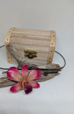 Dendrobium Pink, Real Orchid in Resin with Black Faux Leather Necklace Orchids